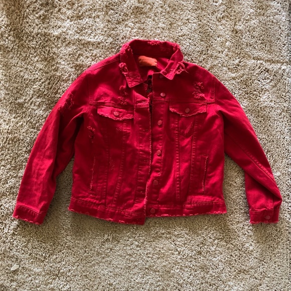 Signature8 Jackets & Blazers - Red Distressed Denim Signature 8 Jacket